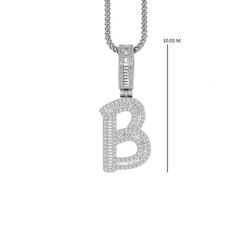 Bespoke Brilliance: B Initial Pendant with Baguette and Round Diamonds