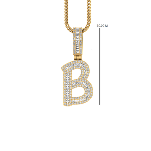 Bespoke Brilliance: B Initial Pendant with Baguette and Round Diamonds