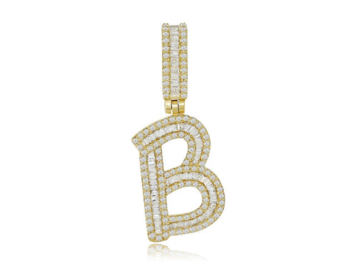 Bespoke Brilliance: B Initial Pendant with Baguette and Round Diamonds