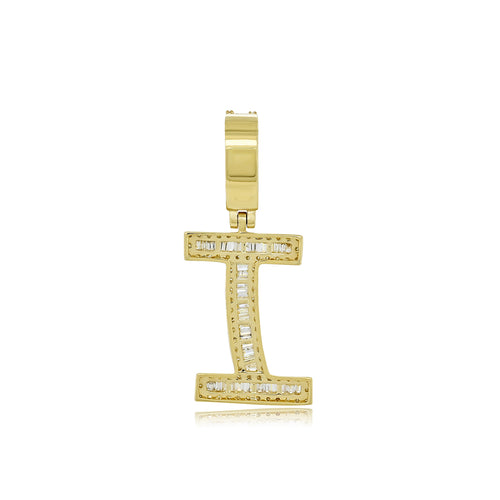 Iconic Radiance: I Initial Pendant in Baguette and Round Diamonds"