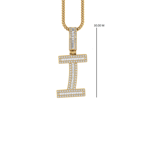 Iconic Radiance: I Initial Pendant in Baguette and Round Diamonds"