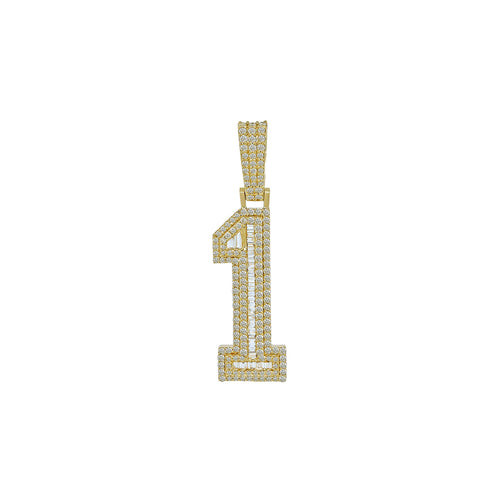 Shine Bright: Stunning 10K Solid Gold Number 1 Pendant Enriched with Diamonds