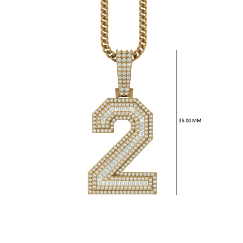 Shine Bright: 10K Solid Gold Number 2 Pendant Adorned with Natural Diamonds