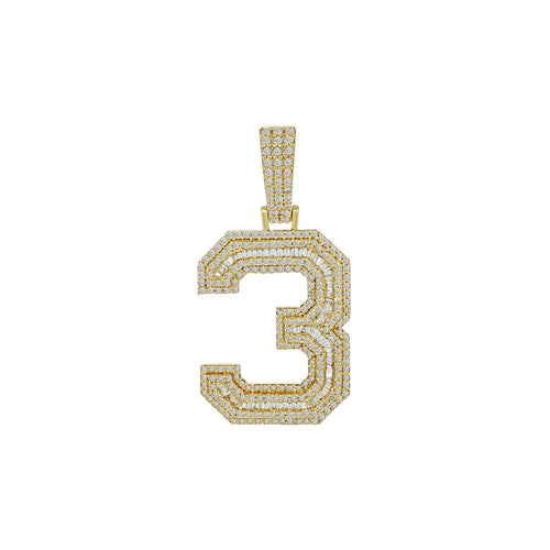 Divine Triad: 10K Solid Gold Number 3 Pendant Adorned with Diamonds