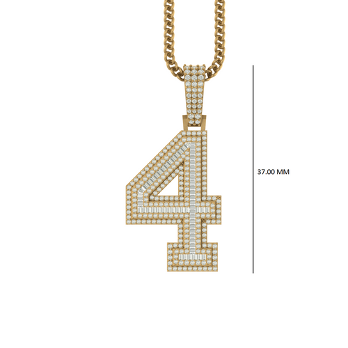 Glamour in Gold: 10K Solid Gold Number 4 Pendant with Diamonds