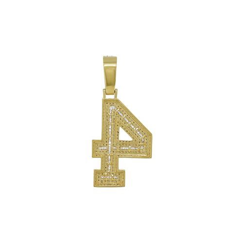 Glamour in Gold: 10K Solid Gold Number 4 Pendant with Diamonds