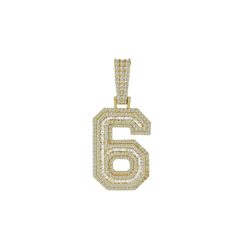 Sparkling Splendor: Number 6 Pendant in 10K Gold with Natural Diamonds