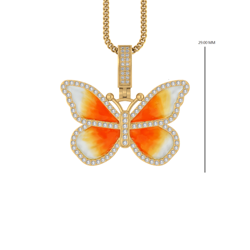 Finest Gold 14K Gold Orange & Yellow Enameled Butterfly Pendant