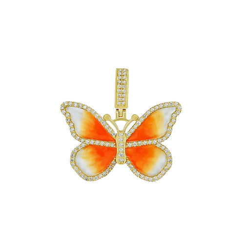 Finest Gold 14K Gold Orange & Yellow Enameled Butterfly Pendant