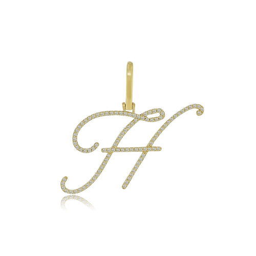 Harmonic Sparkle: 14k Gold Initial H Pendant with Diamonds