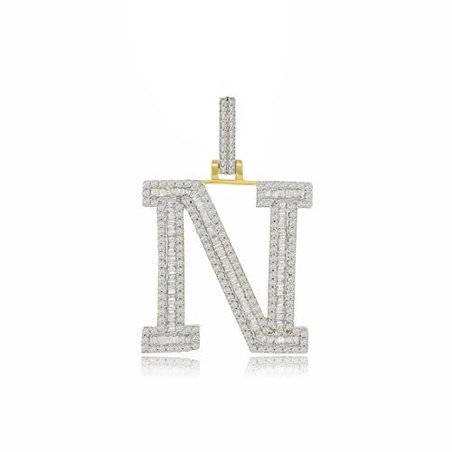 Personalized Glamour:14K Gold Baguette 'N' Initial Pendant