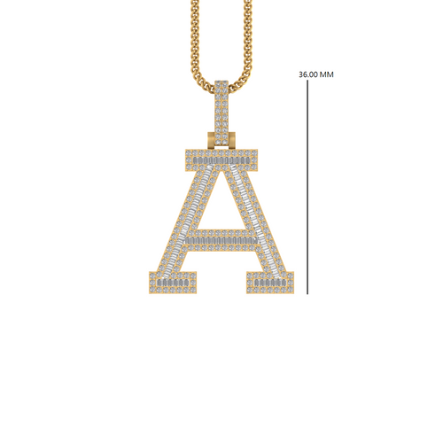 Golden Glamour: 14K Gold Baguette A Initial Pendant