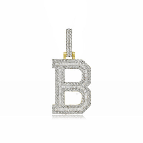 Breathtaking Brilliance: 14K Gold Baguette Initial B Pendant