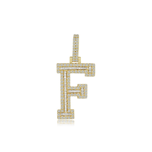 Radiant Affinity: 14K Gold Baguette Initial F Pendant