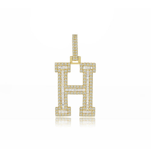 Elegant Emblem: 14K Gold Baguette 'H' Pendant