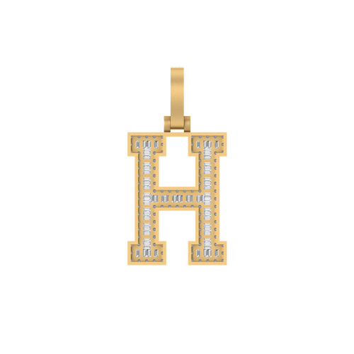 Elegant Emblem: 14K Gold Baguette 'H' Pendant