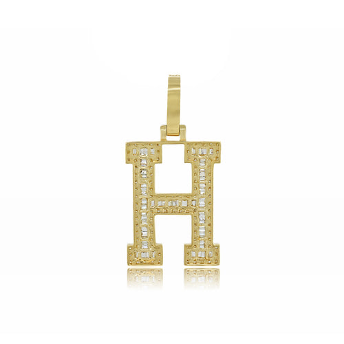 Elegant Emblem: 14K Gold Baguette 'H' Pendant