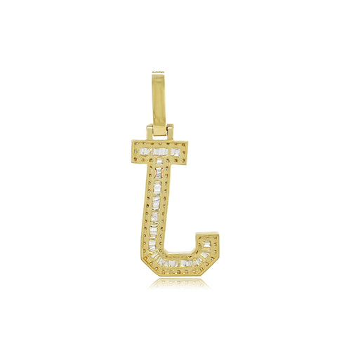 Jeweled Elegance: 14K Gold Baguette 'J' Initial Pendant