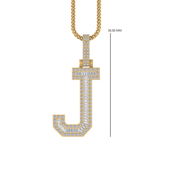 Jeweled Elegance: 14K Gold Baguette 'J' Initial Pendant