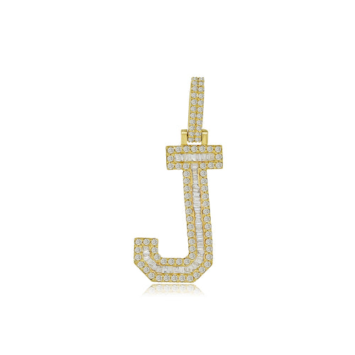 Jeweled Elegance: 14K Gold Baguette 'J' Initial Pendant