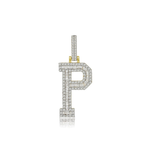 Initial Radiance : Luxurious 14K Gold 'P' Baguette Pendant