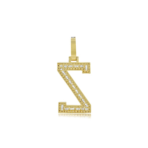 Glimmering Z: 14K Gold Baguette Initial Pendant