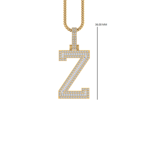 Glimmering Z: 14K Gold Baguette Initial Pendant