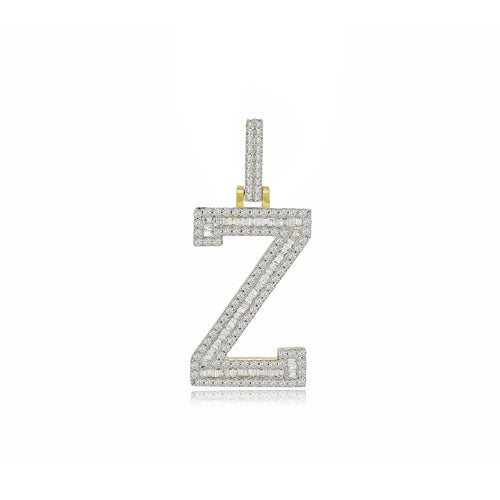 Glimmering Z: 14K Gold Baguette Initial Pendant