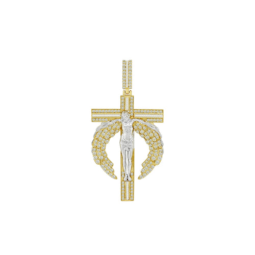 Golden Wings of Grace: 14K Gold Jesus Cross Pendant