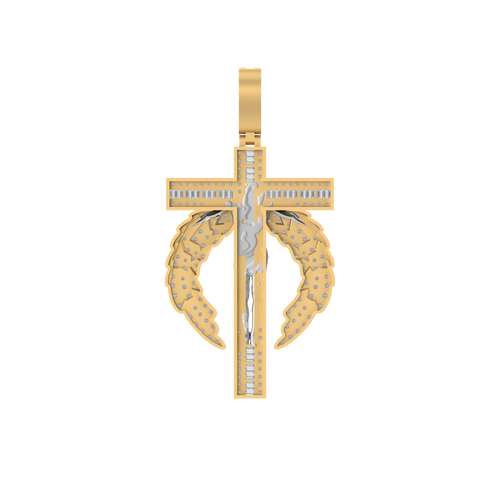 Golden Wings of Grace: 14K Gold Jesus Cross Pendant