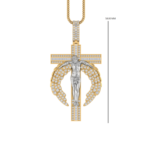 Golden Wings of Grace: 14K Gold Jesus Cross Pendant