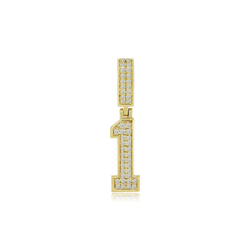 Champion's Charm: 14K Gold Number 1 Baguette Pendant Elegance in Victory