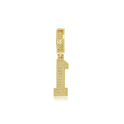 Champion's Charm: 14K Gold Number 1 Baguette Pendant Elegance in Victory