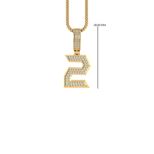 Divine Duality: 14K Gold Number 2 Baguette Pendant - Twin Elegance