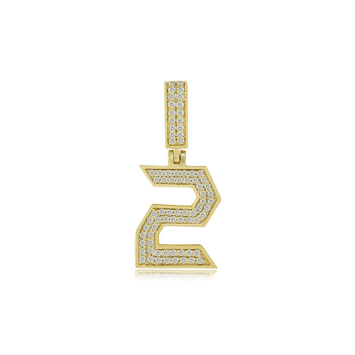 Divine Duality: 14K Gold Number 2 Baguette Pendant - Twin Elegance