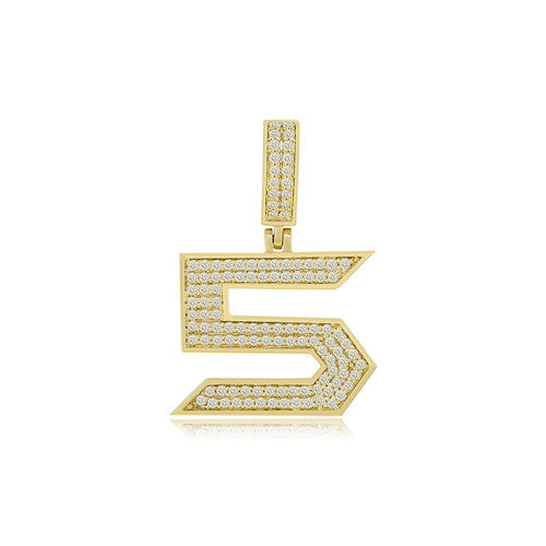 Dazzling Digits: 14K Gold Baguette Number 5 Pendant