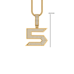 Dazzling Digits: 14K Gold Baguette Number 5 Pendant