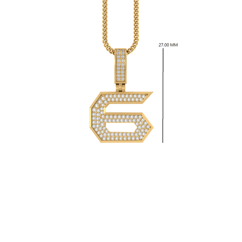 Luxurious Numerics: 14K Gold Baguette 6 Pendant