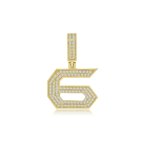 Luxurious Numerics: 14K Gold Baguette 6 Pendant