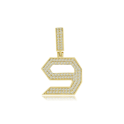 Luminous Enigma: 14K Baguette Number 9 Pendant