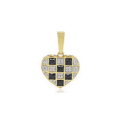 10K Gold Black & White Diamond Heart Pendant | Elegant Two-Tone Design