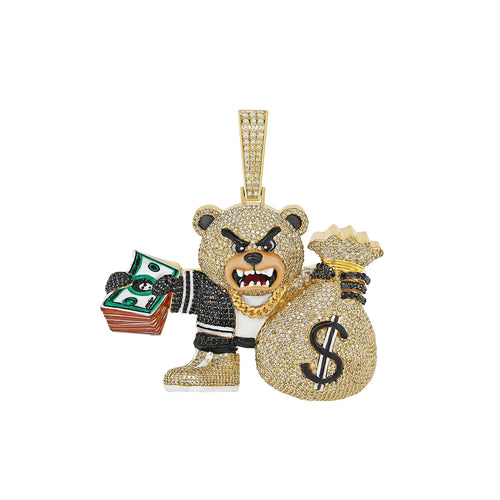 14K Gold Hip-Hop Diamond Bear Pendant | Iced-Out Money Bag Design