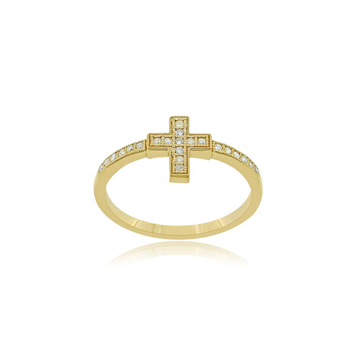 Eternal Faith: 14K Gold Cross Band Ring