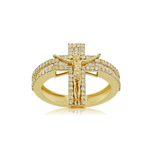 Divine Embrace: 14K Gold Jesus Cross Ring