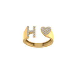 Golden Grace: 14K Gold Heart Initial H Ring Glittering with Diamonds"