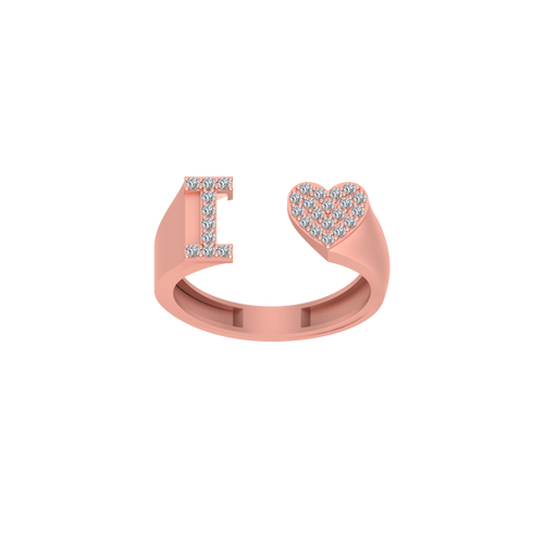 Diamond-Dazzled Devotion: Heart Shaped Initial I Ring in 14K Gold