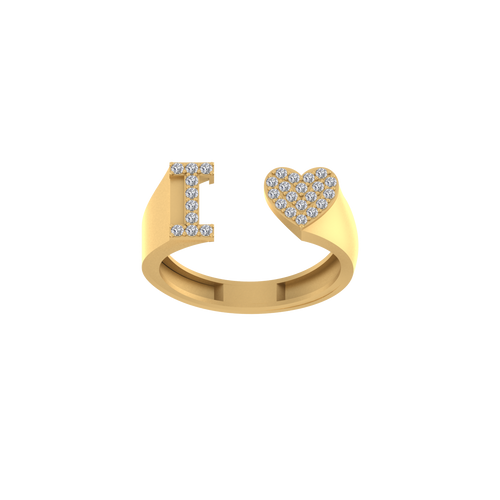 Diamond-Dazzled Devotion: Heart Shaped Initial I Ring in 14K Gold