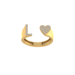 Luminous Love: 14K Gold Heart-Shaped Initial 'L' Ring with Diamonds