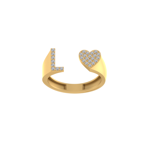 Luminous Love: 14K Gold Heart-Shaped Initial 'L' Ring with Diamonds