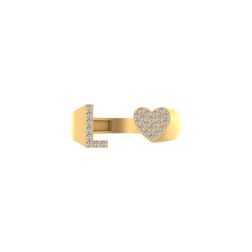 Luminous Love: 14K Gold Heart-Shaped Initial 'L' Ring with Diamonds